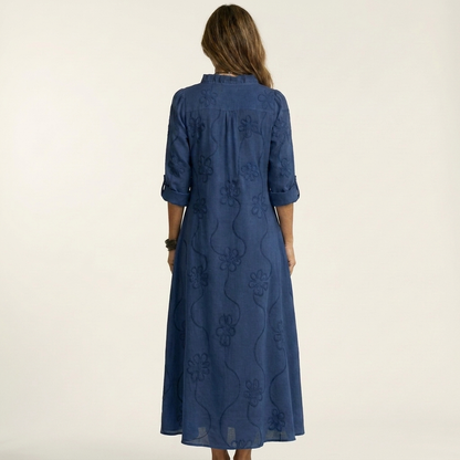 Mélanie-Raquel | Vestido Largo de Lino con Bordado Floral
