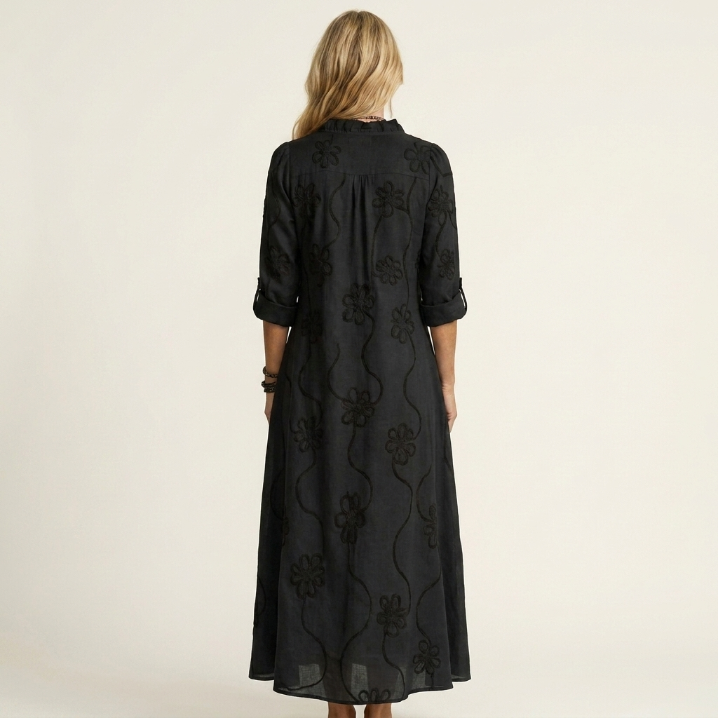 Mélanie-Raquel | Vestido Largo de Lino con Bordado Floral