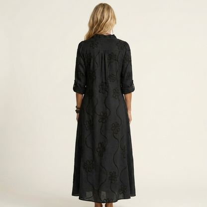 Mélanie-Raquel | Vestido Largo de Lino con Bordado Floral