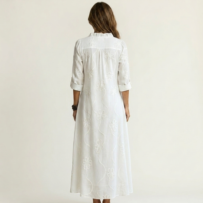 Mélanie-Raquel | Vestido Largo de Lino con Bordado Floral