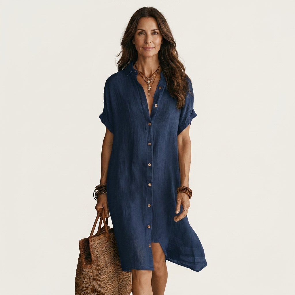 Flor-Irina | Vestido Camisero Midi de Lino