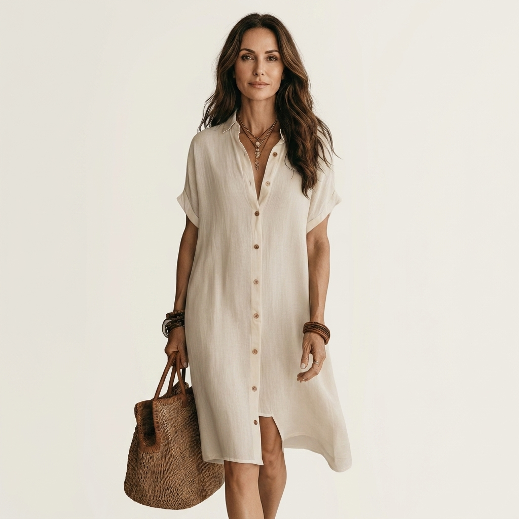 Flor-Irina | Vestido Camisero Midi de Lino