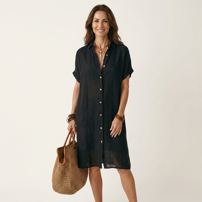 Flor-Irina | Vestido Camisero Midi de Lino
