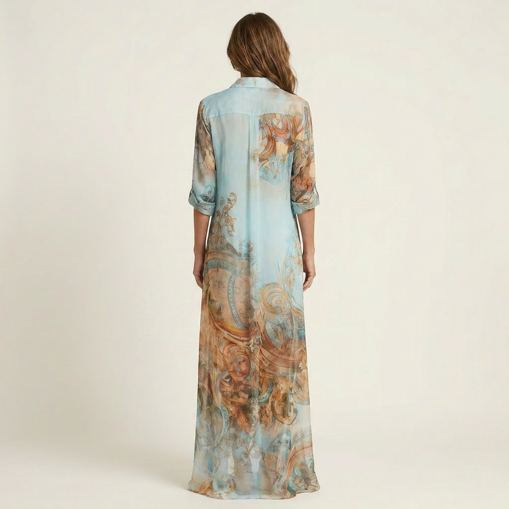 Nicole-Marta | Vestido Camisero Largo con Estampado Barroco