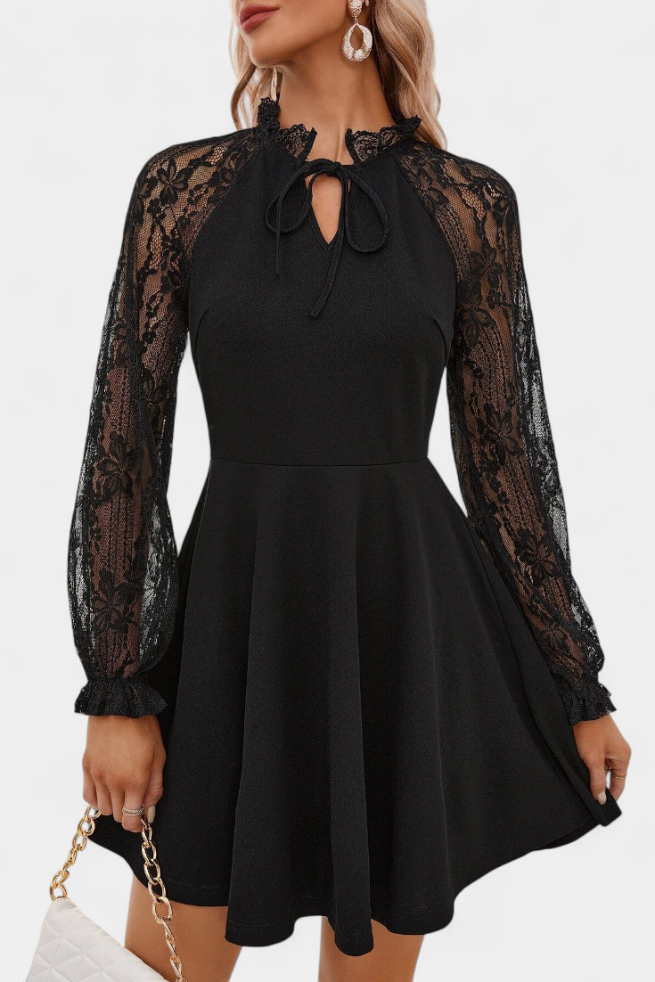 Jasella | Vestido Mini de Encaje Floral con Mangas Largas