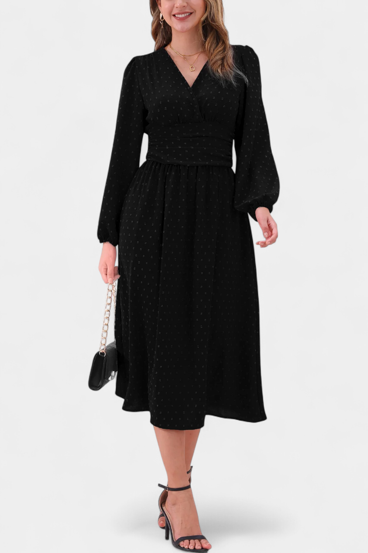 Faela | Vestido Midi de Oficina con Lunares Suizos