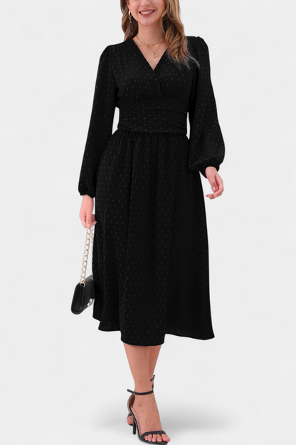 Faela | Vestido Midi de Oficina con Lunares Suizos
