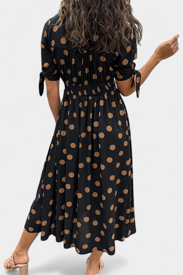 Lizzie | Vestido Midi de Lunares con Escote en V Profundo