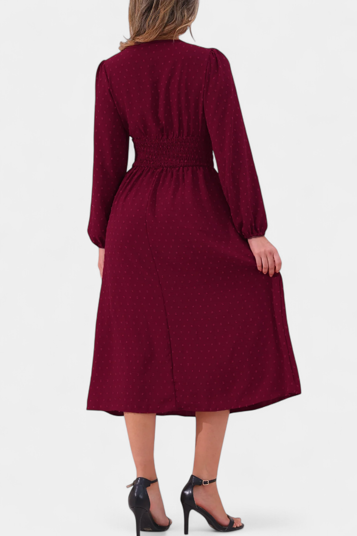 Faela | Vestido Midi de Oficina con Lunares Suizos