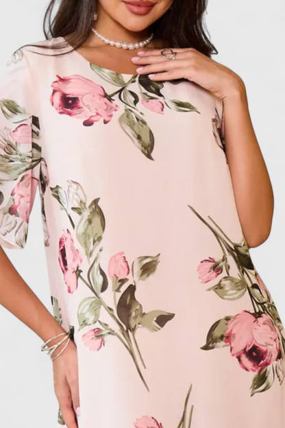 Tameka | Vestido de Gasa Fluida con Pétalos y Mangas Transparentes