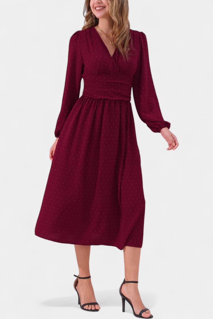 Faela | Vestido Midi de Oficina con Lunares Suizos