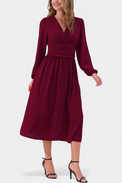 Faela | Vestido Midi de Oficina con Lunares Suizos
