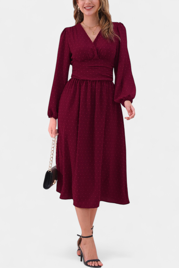 Faela | Vestido Midi de Oficina con Lunares Suizos