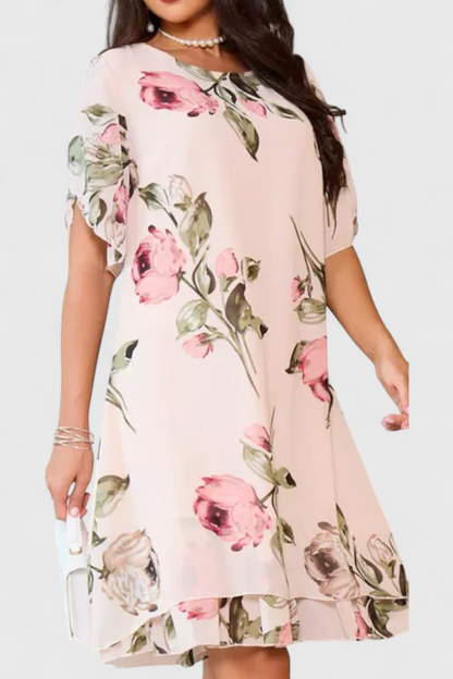 Tameka | Vestido de Gasa Fluida con Pétalos y Mangas Transparentes