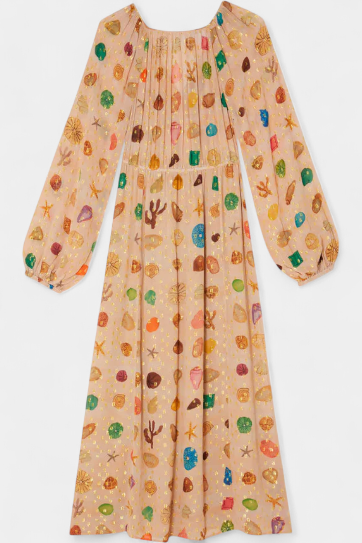 Maricruz | Vestido Estilo Hada con Estampado de Conchas Marinas