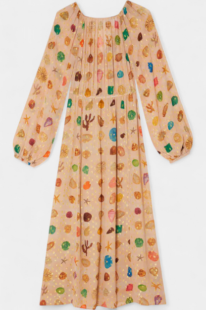 Maricruz | Vestido Estilo Hada con Estampado de Conchas Marinas