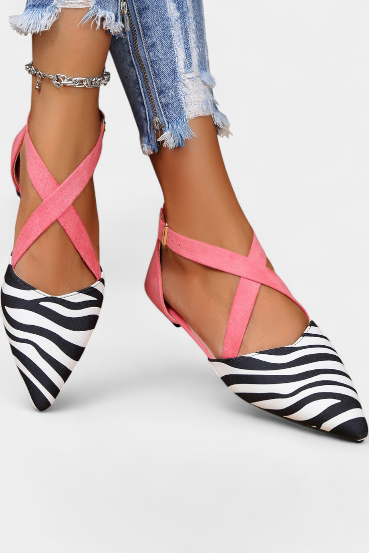 Fenna | Bailarinas con Estampado de Cebra y Tiras Cruzadas