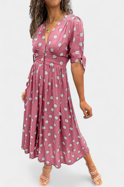 Lizzie | Vestido Midi de Lunares con Escote en V Profundo