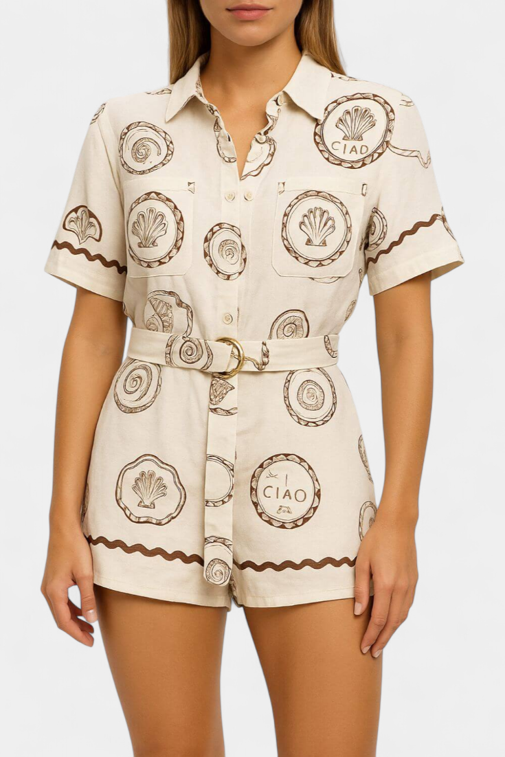 Jéssica-Rafaela | Mono Camiseta con Detalle de Concha y Botones