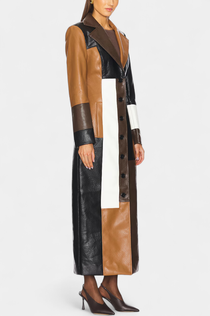 Norelle | Abrigo Trench de Cuero Patchwork