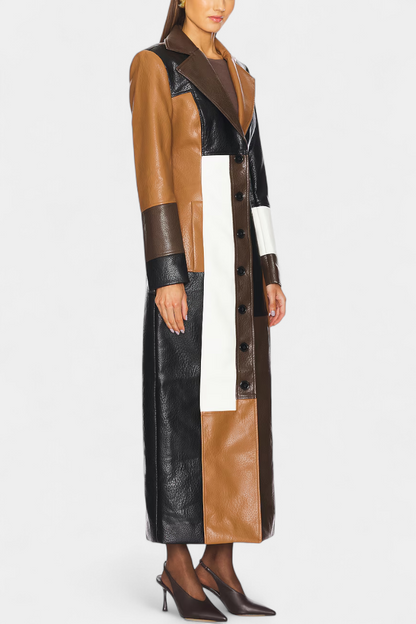 Norelle | Abrigo Trench de Cuero Patchwork