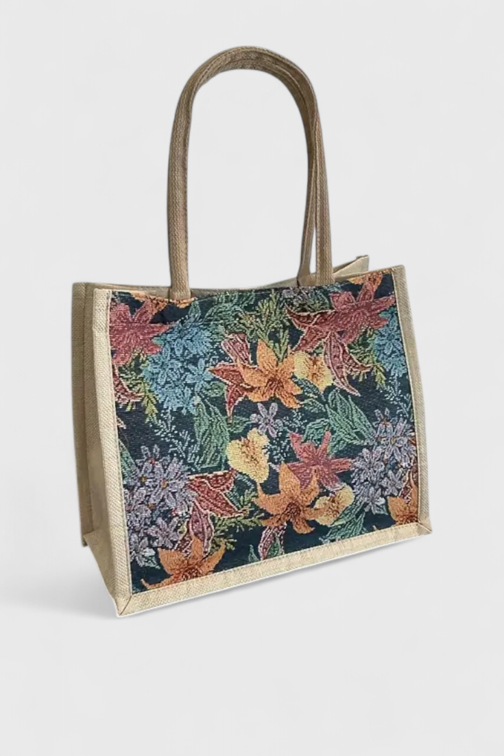 Taila | Bolsa de Yute con Estampado Floral y Diseño Ecológico