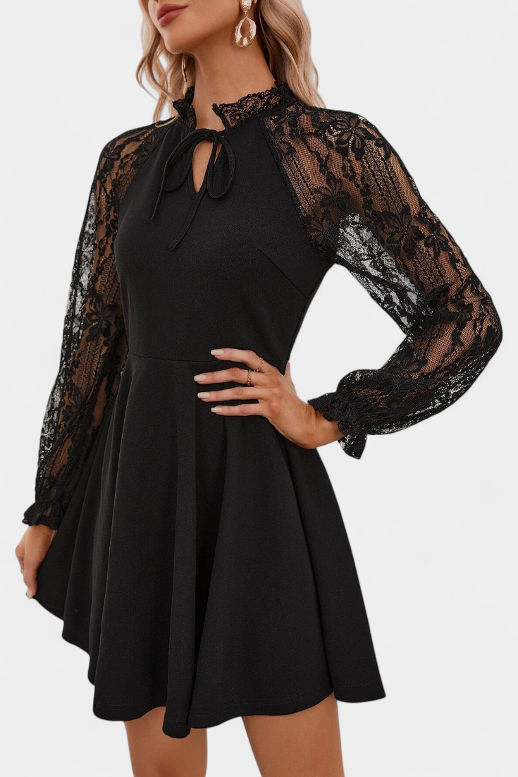 Jasella | Vestido Mini de Encaje Floral con Mangas Largas