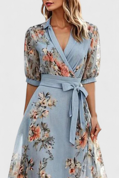 Arlet | Vestido Midi Floral con Escote en V y Silueta Femenina