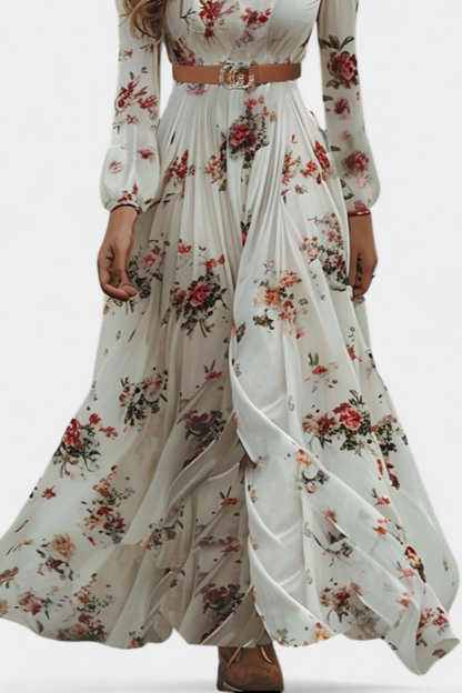 Amanda | Vestido Maxi Floral con Cuello en V y Mangas Largas