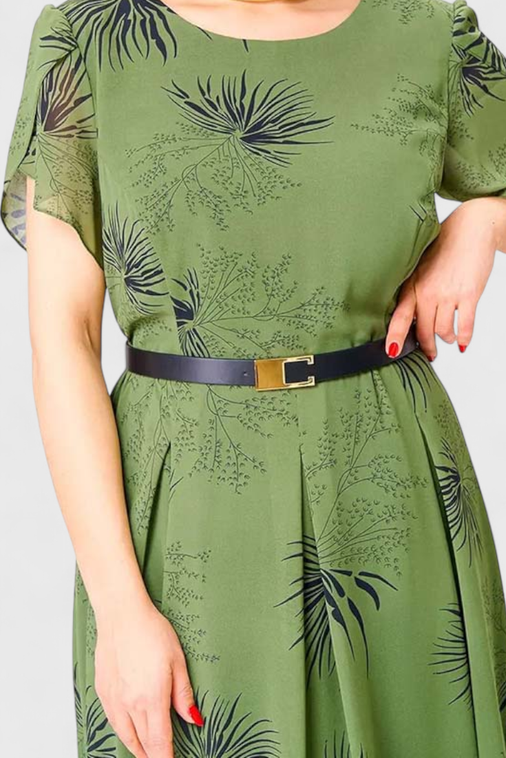 Lupita | Vestido Midi de Chiffon Verde con Corte en A