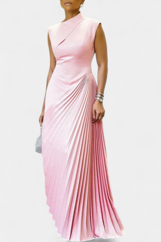Elyna | Vestido Maxi Asimétrico sin Mangas con Cuello Mock