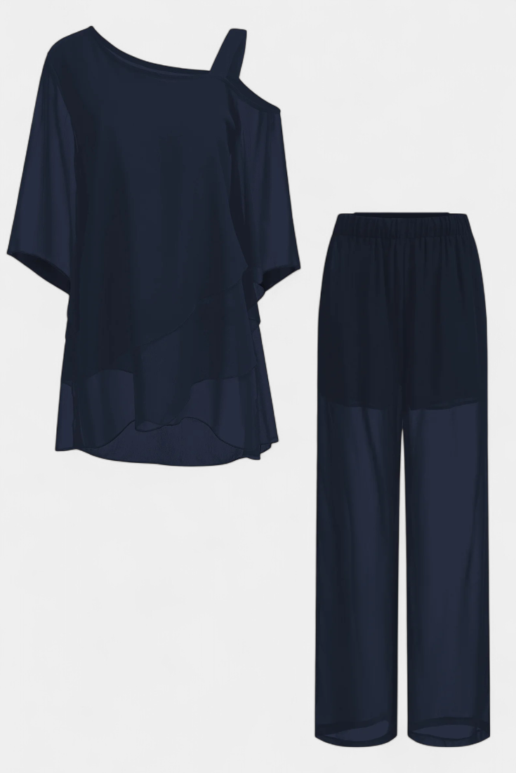 Kitty | Conjunto de Dos Piezas con Hombros Descubiertos y Silueta Fluida