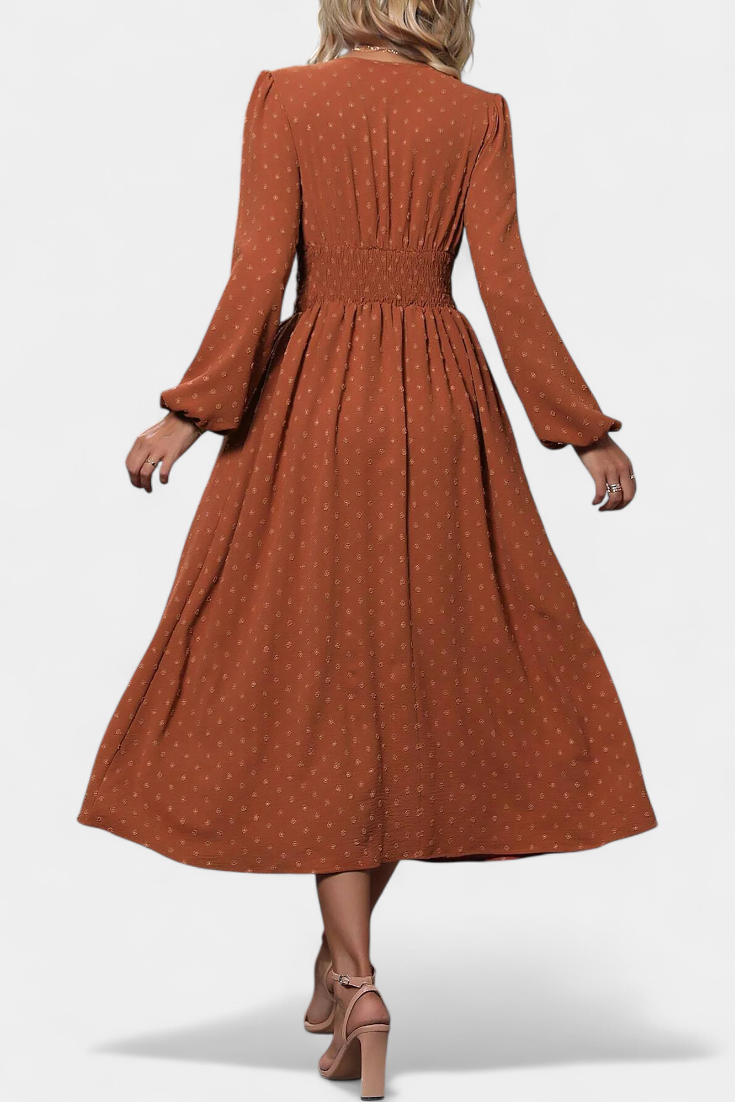 Faela | Vestido Midi de Oficina con Lunares Suizos