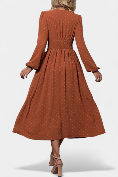 Faela | Vestido Midi de Oficina con Lunares Suizos