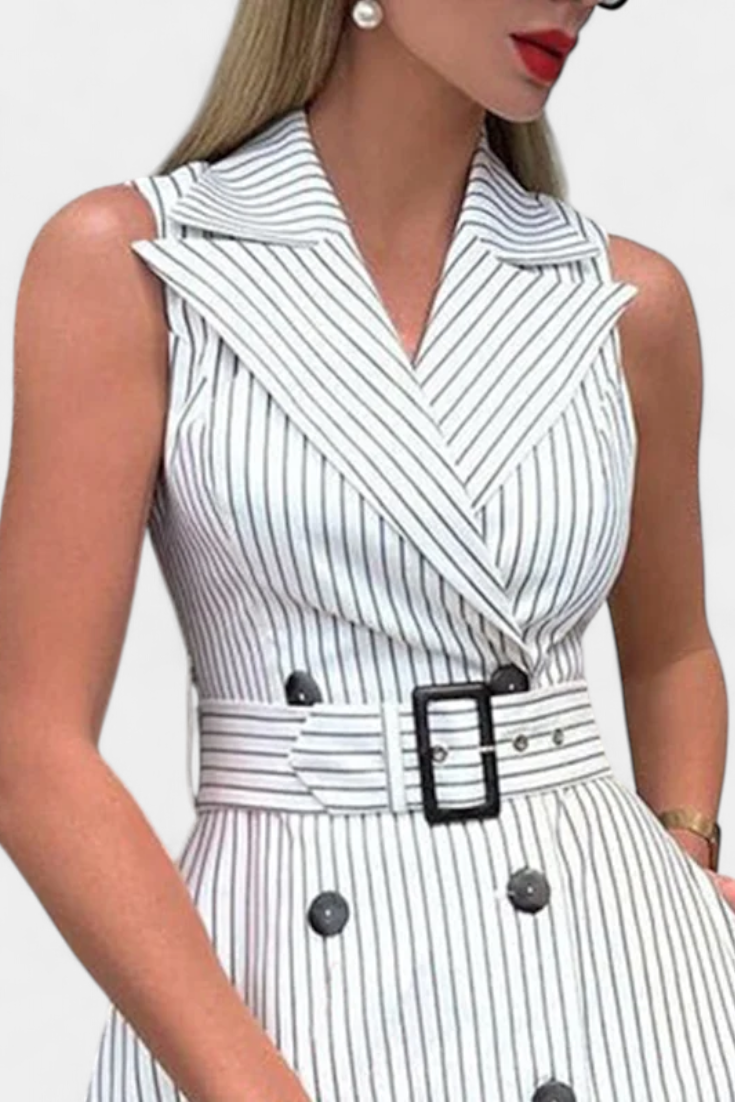Diana | Vestido Camisero Midi a Rayas con Cintura Anudada
