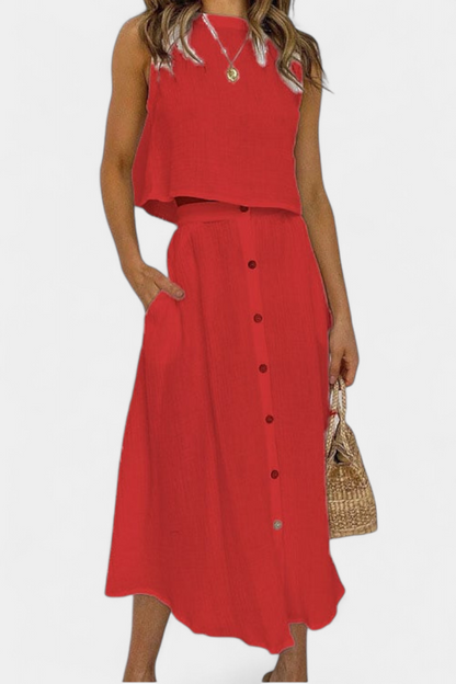 Naha | Conjunto de Algodón con Chaleco y Botones Frontales