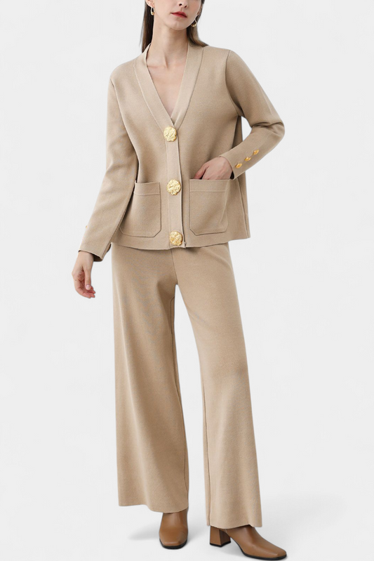 Aireen | Conjunto de Punto con Cárdigan y Pantalón de Pierna Ancha