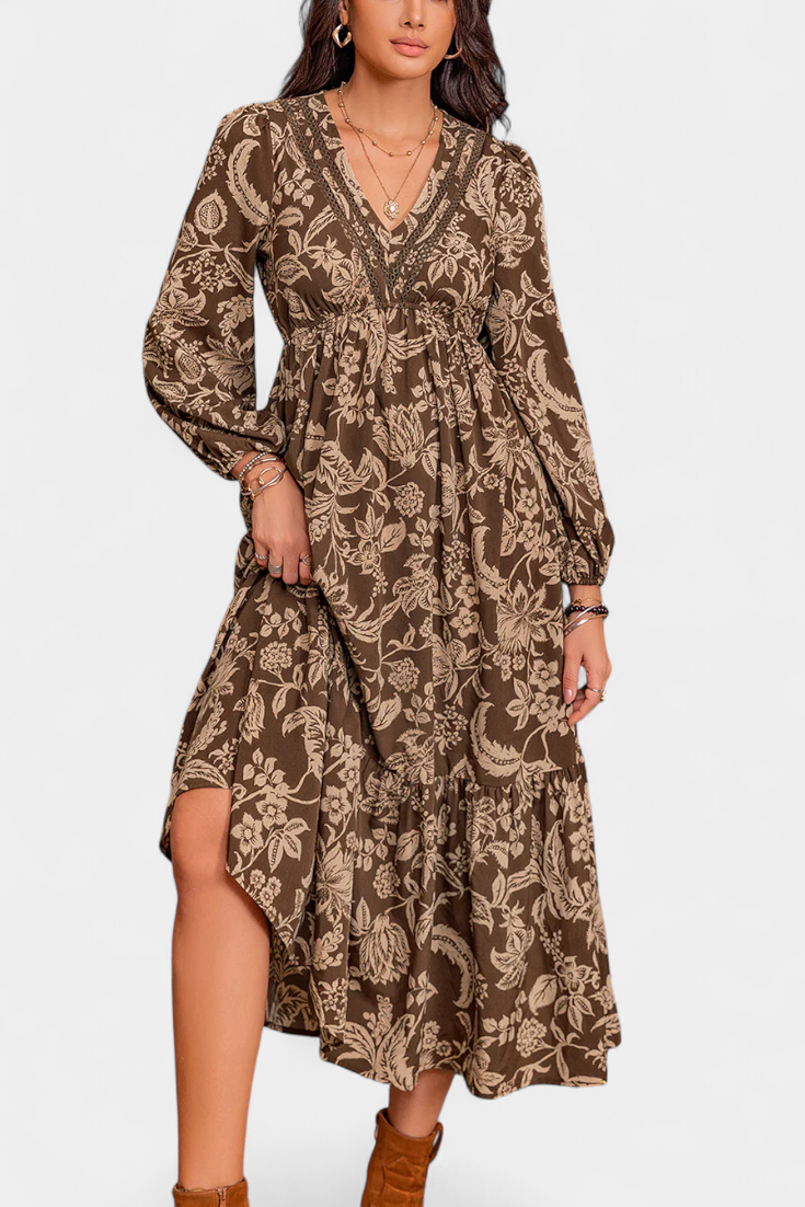 Lunetta | Vestido Maxi Bohemio con Estampado Floral y Mangas Farol