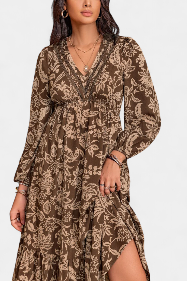 Lunetta | Vestido Maxi Bohemio con Estampado Floral y Mangas Farol