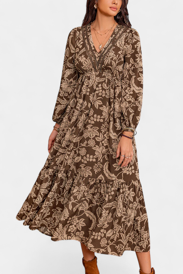 Lunetta | Vestido Maxi Bohemio con Estampado Floral y Mangas Farol