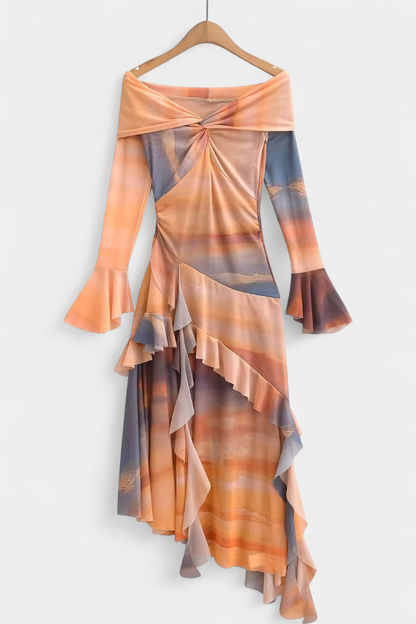 Agentha | Falda Larga Asimétrica con Estampado Tie-Dye