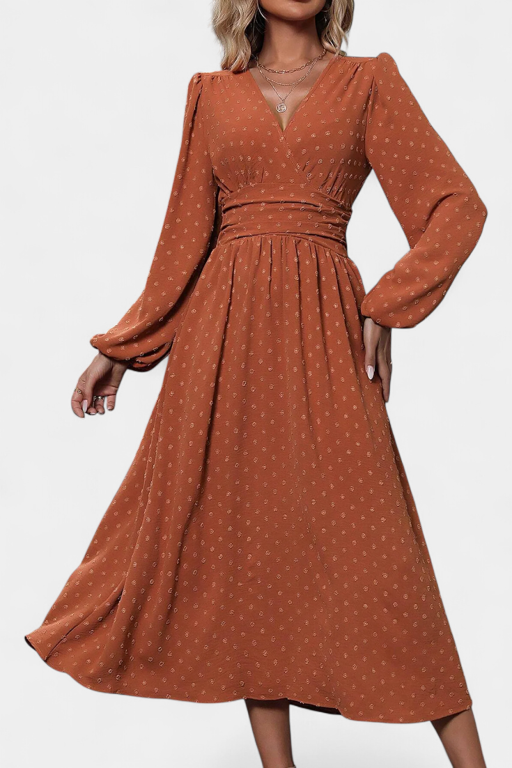 Faela | Vestido Midi de Oficina con Lunares Suizos
