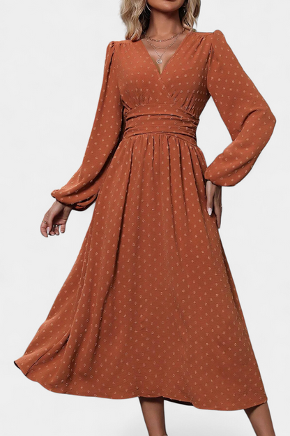 Faela | Vestido Midi de Oficina con Lunares Suizos