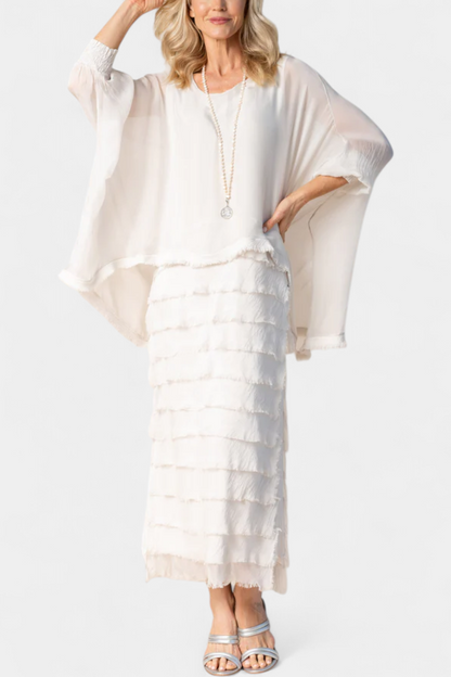Rosaria | Vestido Midi con Volantes y Bordes Deshilachados