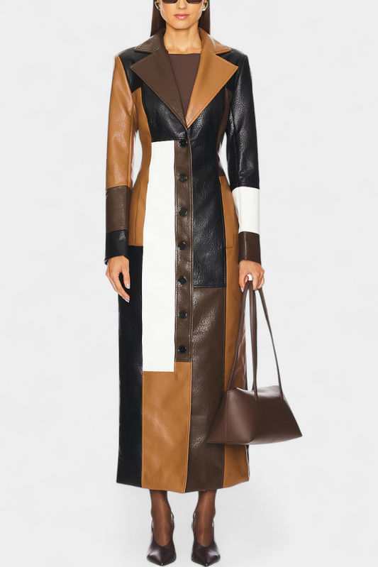 Norelle | Abrigo Trench de Cuero Patchwork