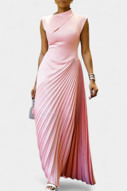 Elyna | Vestido Maxi Asimétrico sin Mangas con Cuello Mock