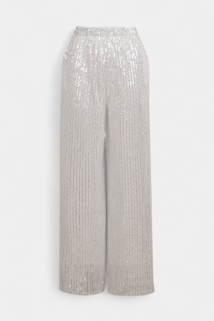 Elva | Pantalones de Lentejuelas de Cintura Alta y Corte Holgado