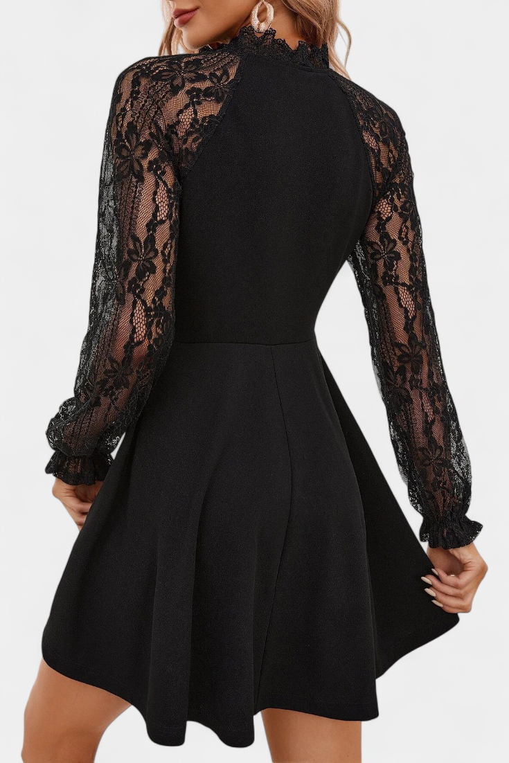 Jasella | Vestido Mini de Encaje Floral con Mangas Largas