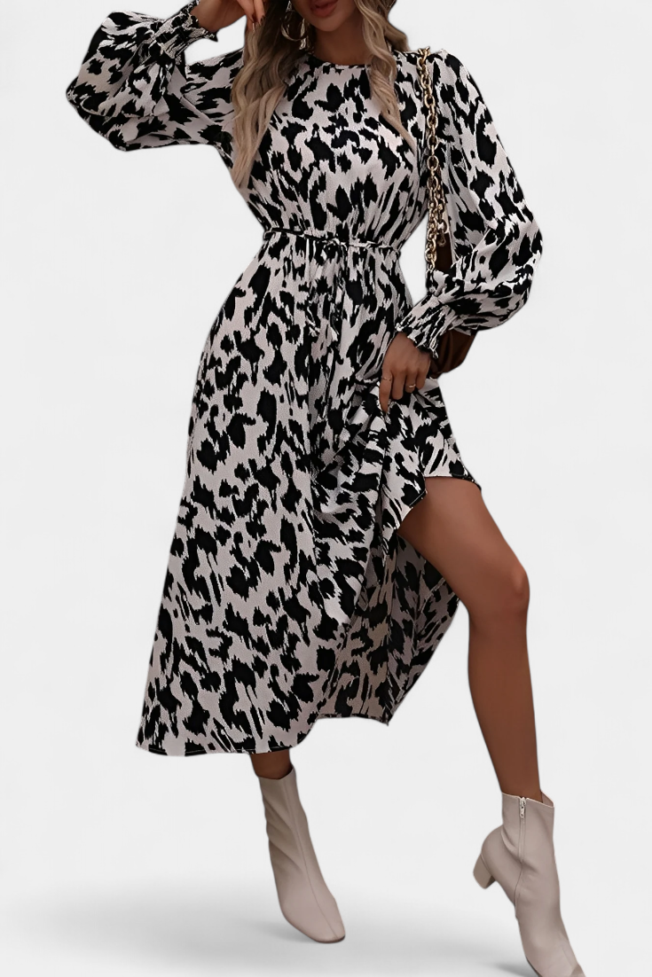 Yasmin | Vestido A-Line de Leopardo con Cintura Ajustable