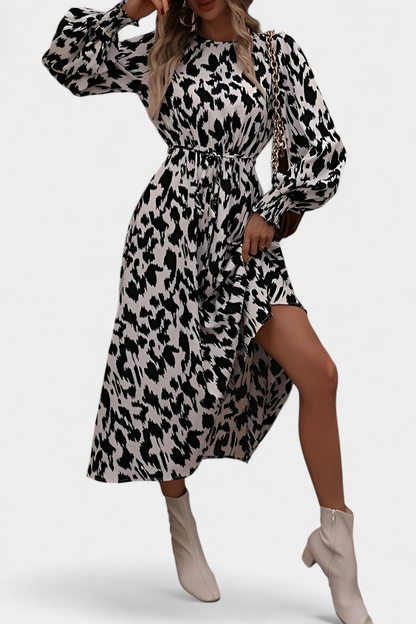 Yasmin | Vestido A-Line de Leopardo con Cintura Ajustable